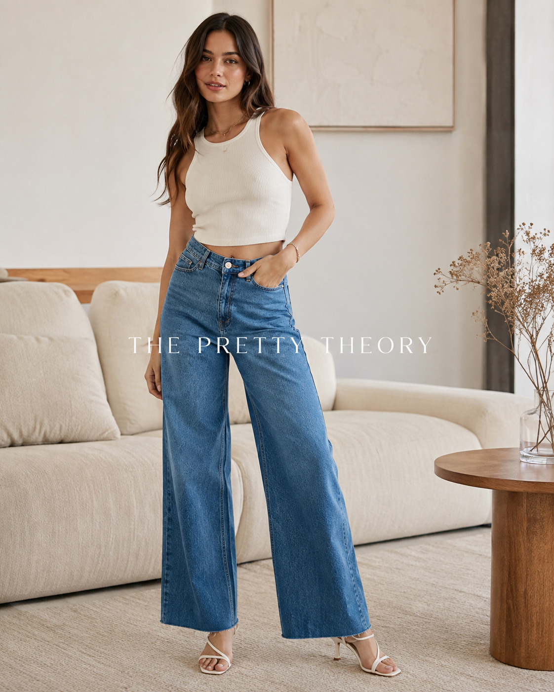 Blue Button Detail High-Waisted Jeans